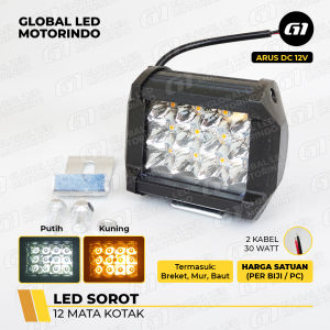WERACE Lampu LED Sorot 12 Mata Kotak CWL Bracket 18W 12V Aluminium Tebal Waterproof Putih Kuning