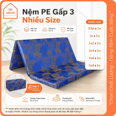 Nệm Gấp 3 Chất Liệu PE Dày 3 5 10 Phân Gọn Nhẹ Tiện Dụng Nệm Sinh Viên Giá Rẻ - 1M 1M2 1M4 1M6 1M8 2M