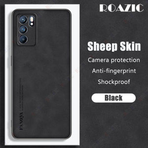 ROAZIC Luxury Lambskin Leather Black Casing For OPPO Reno 8 7 6 5G 8T 4G 8Z 7Z 5 Pro Find X5 Pro Soft Silicone Phone Case Reno8 T Reno7 Z Reno5 Shockproof Back Cover