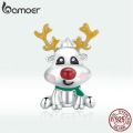 BAMOER Cute Reindeer Metal Beads for Women 925 Sterling Plated Silver Charm Beads Jewelry Making for Bracelet Bangle BSC375. 