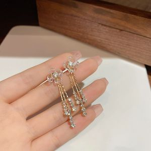 Flower Tassel Earrings Women Korean Fashion Elegant Rhinestone Earring Accessories Jewelry for Girls