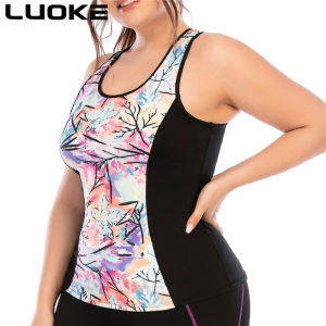 LUOKE Yoga Fitness with Chest Pad Tshirt Women Sports Wear Women Baju Perempuan Blouse Purple Floral Comfortable Size Vest