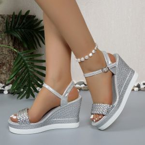 [Free Shipping] Summer New Plus-Size WomenS Sandals With Thick Platform Wedge Heel Single-Strap Design High Heels And Open-Toe Roman Style