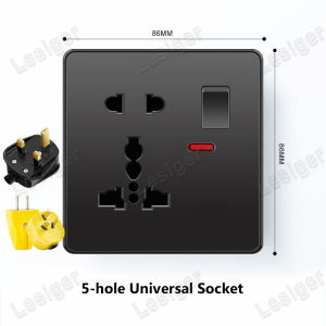 Universal Wall Socket With switch Black PC Panel 13A Electrical Outlet 86/146 Type 5 Holes USB socket adapter 2.1A set