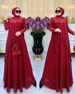 Lavina Dress Cerutty Babydoll Premium Mix Brukat Import Gamis Kondangan Mewah Elegan Viral Murah Terbaru