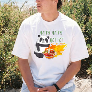 [Local Stock] VCC Happy Hot Pot Cute Panda Graphic Printed Tshirt Casual Fashion Loose Man Women T Shirt Summer Cotton Breathe Comfort Tees