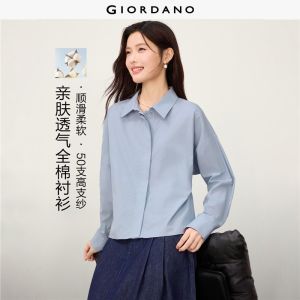Giordano Beau Monde Women 100% cotton concealed placket long sleeve shirt Free Shipping 13346601