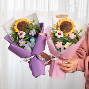 Hand-woven Sunflower Yarn Bouquet Creative New Year Thing To Send Girlfriend Graduation Gift Knitted Artificial Knitted Sunflower Wool Flowers Graduation Bouquet Doctor Bear Doll Birthday Gift for Girlfriend Classmates