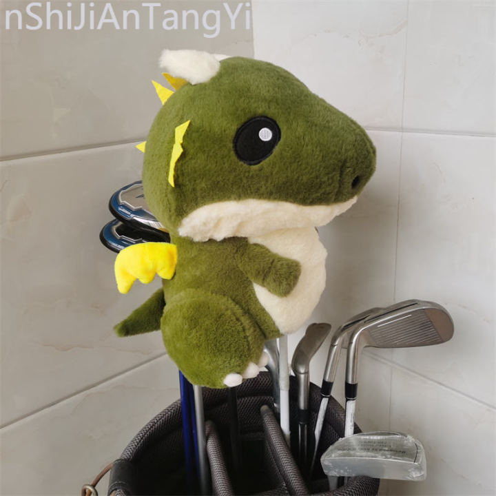 Cartoon Little Green Dragon Golf Club Cover Wooden Club Cover Driver Hat Cover Plush Golf Club
