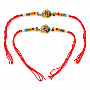 Handmade Ganesha Designer Rakhi for Brother with Colorful Beads | Traditional Raksha Bandhan Thread Bracelet | Festive Bhai Gift (Pack of 1 Pc)