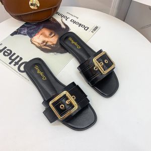 [Free Shipping] 2026 WomenS Summer Slippers Easy To Match Square Buckle Slide Sandals Flat Casual Outdoor Sandals For Students Trendy
