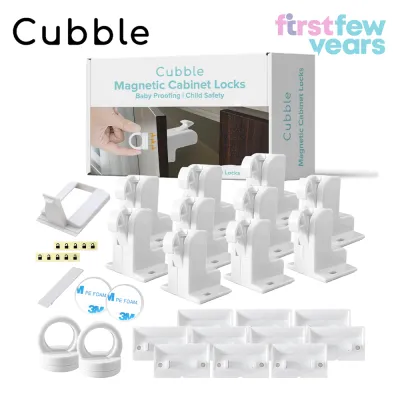 Cubble Magnetic Cabinet Locks (10 Locks + 2 Keys) Baby Proofing Child Safety Magnetic Drawers Locks for Kitchen with Adhesive No Drilling