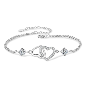 สร้อยข้อมือทองแดงรูปหัวใจพร้อม Comfort คล้องข้อมือแฟชั่นเพทายเหมาะสำหรับชุดทำงานหรืองานเลี้ยง