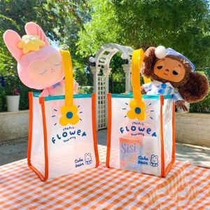 SOTOP Cute Fashion Simple Beach Bag Lunch Box Gift Bag Flowers Transparent Bag Women Handbags PVC Tote Bag Picnic Tote Lunch Bag