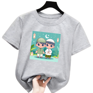 Baju kaos anak laki-laki gambar lebaran kaos atasan lengan pendek untuk anak usia 2-12 tahun