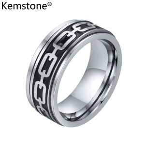Kemstone Stainless Steel Rotatable Stripes Ring Relieve Anxiety Jewelry for Mens Rings