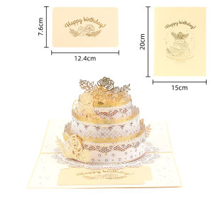 Happy Birthday 3D Card Gilded Three-layer Birthday Cake 3D Pop Up Greeting Cards Handmade Birthday Cards Womens Pop Up Birthday Cards for Women Men Wife Husband Mom Dad Friends