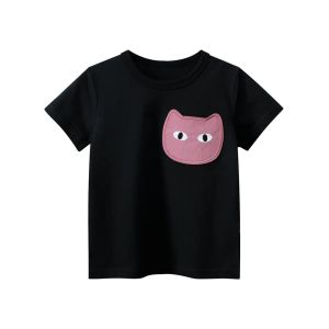 Cute Cat Cartoon Girls Clothes 100% Cotton Short Sleeve T-Shirts Children Clothes 2 3 4 5 6 7 8 Years Kids Summer Clothing