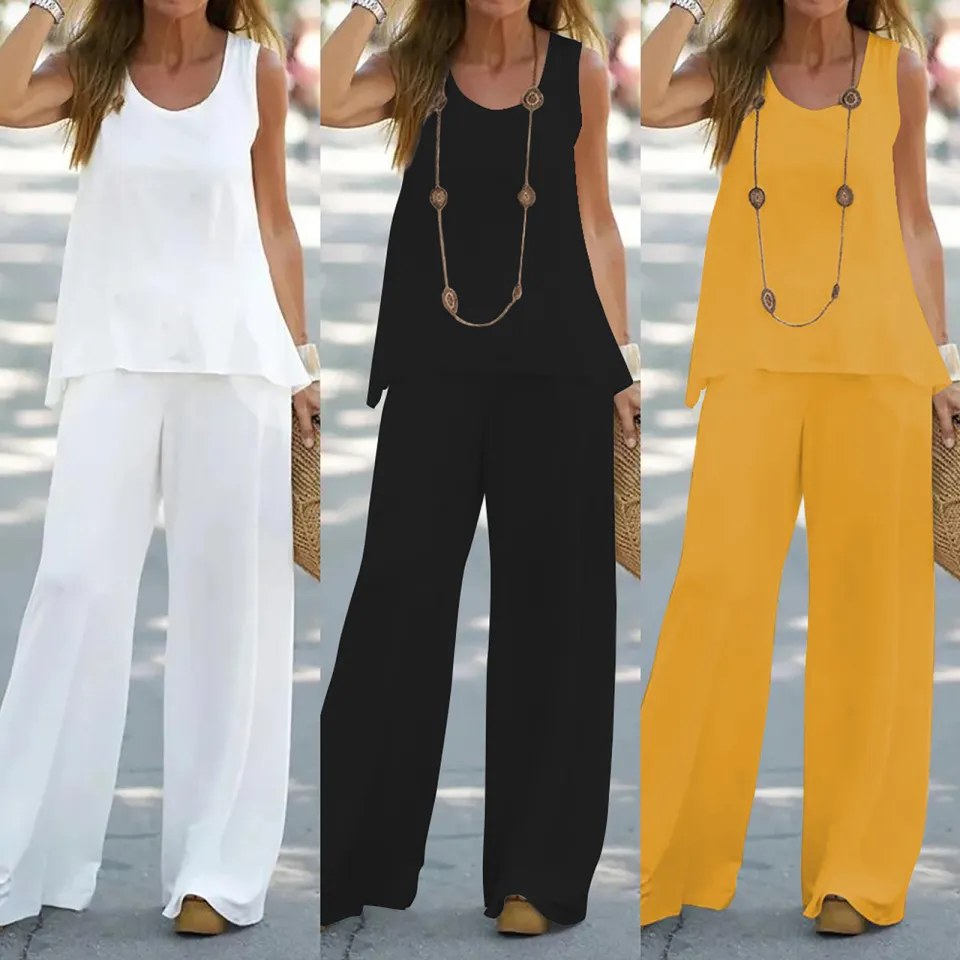 TWO PIECE LOOSE FITTING PALAZZO TROUSERS + LONG TOP OUTFIT SET