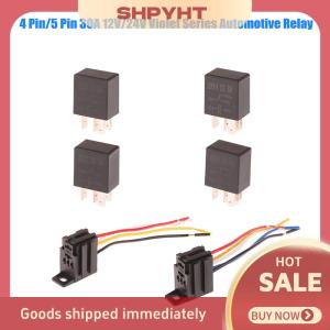 SHPYHT ช่องเสียบรีเลย์สีม่วงสำหรับรถยนต์4ขา 5ขา30A 12V 24V พร้อมสายไฟพร้อมขั้วอุปกรณ์ควบคุมยานยนต์รีเลย์รถยนต์อัตโนมัติ