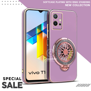 Case Vivo T1 5G Soft Case Stand Holder Ring Fun Silicone Luxury Plating