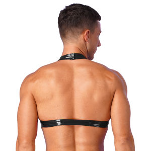 ZEEMIN Men Fashion O Ring Halter Vest Crop Tops Wetlook Latex Backless Sleeveless Patent Leather Camisole for Party Club Music Festival