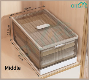 [OKLIFE. SG]Foldable Clothes storage box/Stackable Plastic Storage Bins/with lid Wardrobe Clothes Organizer/Storage box