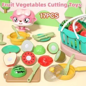 🍊Malaysia Stock🍉17PCS Fruit Cutting Vegetable Cutting Toys Pretend Play Set Cooking Slicing Toys Kids Early Learning Educational Food Toys
