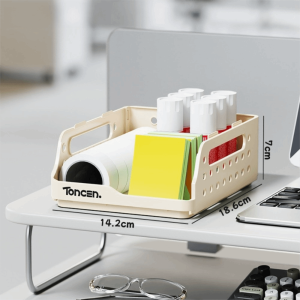 OURTOUR Pegboard Foldable Desktop Bookshelf Stackable Plastic Desktop Storage Shelf Multipurpose Storage Box Office Table