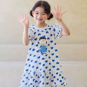Girls’ Peanuts Sally’s Heart Short-Sleeve Dress – Korea’s Premium Kidswear by I LOVE J (Ages 6–10)