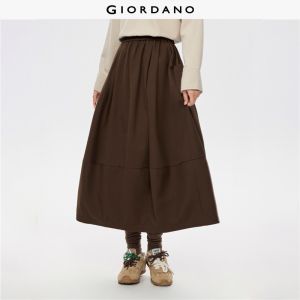 GIORDANO Women Skirts Exposed Seam Elastic Waist Midi Skirts Slant Pockets Smooth Line Simple Fashion Casual Skirts 13465866