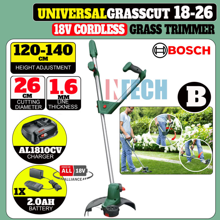 BOSCH UNIVERSALGRASSCUT 1826 18V CORDLESS GRASS TRIMMER C/W 2 PACKAGE