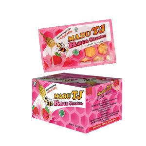 MADU TJ RASA SACHET 1 BOX ISI 12 SACHET RASA JERUK DAN STRAWBERRY.