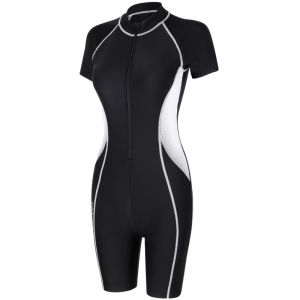 Yingfa Đồ bơi Legsuit chuyên nghiệp cho nữ đào tạo đồ bơi tay ngắn cô gái Bộ Đồ Tắm Rashguard với dây kéo áo tắm một mảnh Swith độn