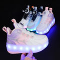 Sinered Two-Wheel Invisible Walking Shoes USB port rechargeable Two-Wheel Boy‘s Girl's Sports Roller Skating Shoes Double-Wheel Deformation Skating Shoes with Wheels. 