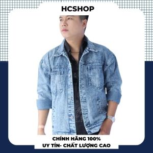 Áo khoác jean nam form rộng - áo khoác big size màu xanh cơ bản đủ size từ 50 - 90kg