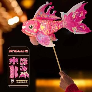 SFFGF Bright LED DIY Festival Lantern Portable Translucent PVC Handheld Koi Ornament Mid-Autumn Craft Kit Cell Battery Operated Luminous Fish Light Moon Festival