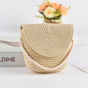 CHUAN หวายสานทอ ถุงฟางใส่ของ งานทำมือ รูปร่างของเปลือกหอย กระเป๋าถือฟาง กระเป๋าใส่เหรียญ กระเป๋าชายหาดฤดูร้อน ผู้หญิงผู้หญิงผู้หญิง