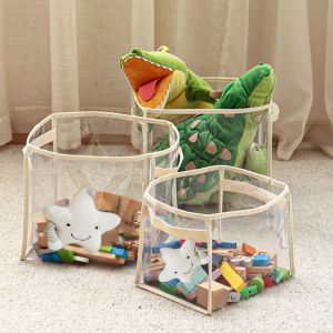 RBJ4 Large Capacity Transparent Storage Basket Waterproof Folding Doll Storage Basket Portable PVC Book Storage Bag For Childrens Toy