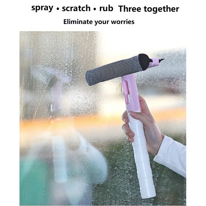 3 In 1 Car Glass And Home Windows Wiper Squeegee Multipurpose Cleaner With Attached Spray Bottle 8626