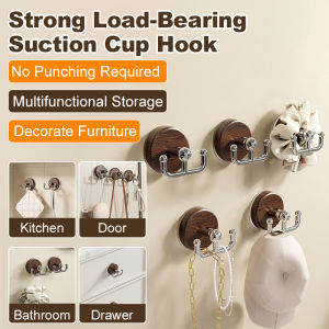 Wood Grain Suction Cup Hooks No Drilling Strong Load Bearing Double Head Bathroom Towel Holder