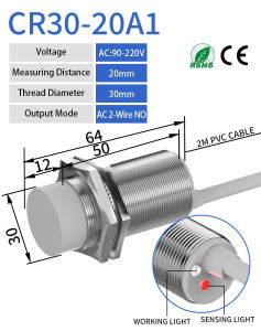 GTRIC M30 Capacitive Proximity Sensor 10-30VDC NPN PNP NO NC Flush Non-Flush Non-Metal Liquid Level Switch With 2M Cable