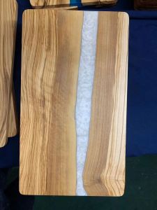 FFBH Olive Wood Resin Cutting Board Sky Blue Resin Mosaic Olive Wood Cutting Board Chopping Board Kitchen Tools 9Y3K6