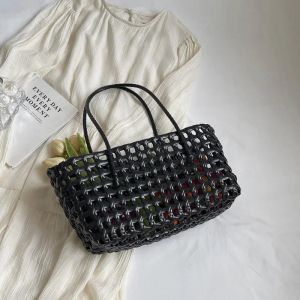 LEFTSIDE Small Solid Color Weave Tote Bags for Women 2026 Fashion Summer Shoulder Bags Simple Handbags Hollow Out Beach Bag2026