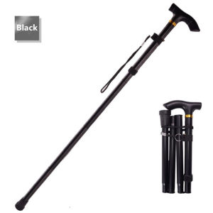 Adjustable Lightweight Aluminum Nonslip Folding Walking Stick Cane Pole Black Telescopic Walking Stick Outdoor Hiking Trekking Poles Aluminum Alloy Metal Folding Cane Crutches Pole For Elderly People Aluminum Alloy