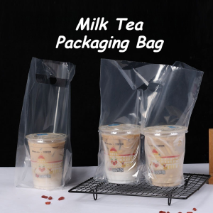Degradable Clear Plastic Milk Tea Packaging Bags Durable Drinks Tote For Single Or Double Cups
