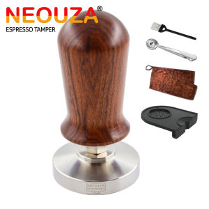 NEOUZA Calibrated Tamper Espresso Coffee 51mm 53mm 58mm Tamper Professional Pressure Coffee Press Hammer - 304 Stainless Steel Flat Base with Spring Loaded Wooden Handle for Barista