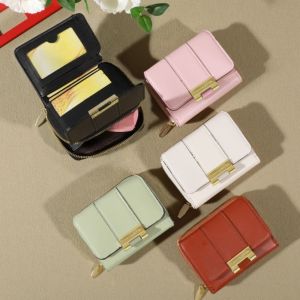 DUDAN Solid Color Fold Wallet Korean Style Short Coin Purse Fashion PU Leather Card Holder Women