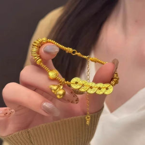 【Selling at a loss】Vietnamese Sand Gold Bracelet Five Emperors Coin Bracelet Ancient Craft Sand Gold Bangle Zodiac Year Amulet Bless Safety & Attract Wealth