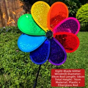 LUXELU PVC Cối xay gió hướng dương Đa phong cách Đường kính 28/30cm Cánh quạt gió sân vườn Cây hoa đứng trên sân vườn Trang trí tiệc ngoài trời